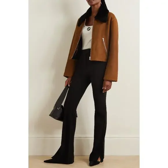 Nour Hammour S Nyla Simple Cropped Shearling Jacket in Cognac & Black - Picture 12 of 17